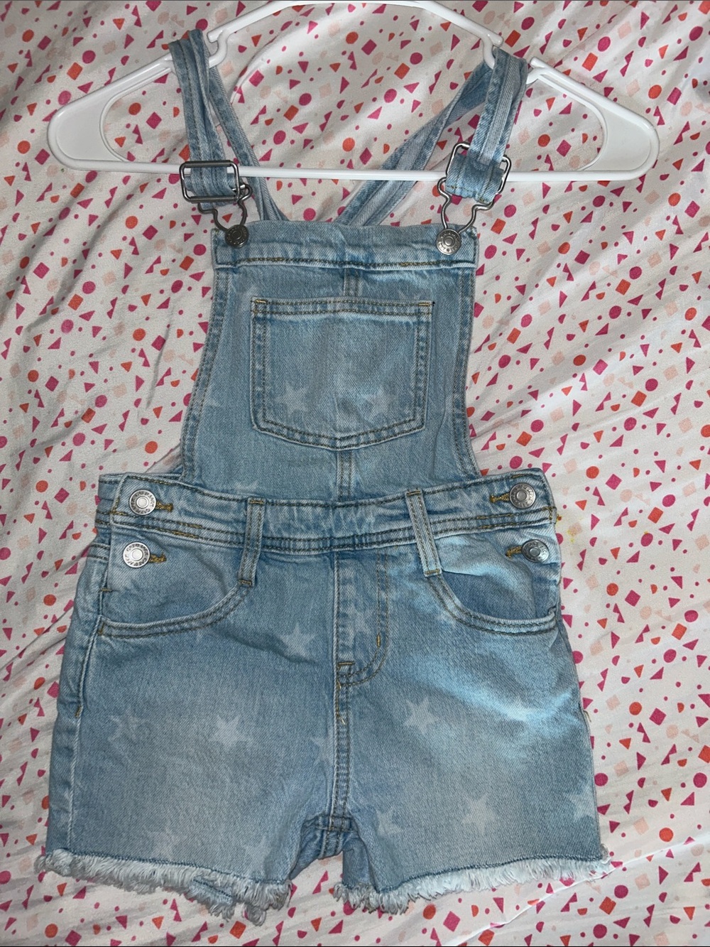 Cat & Jack Light Blue Star Denim Short Overalls